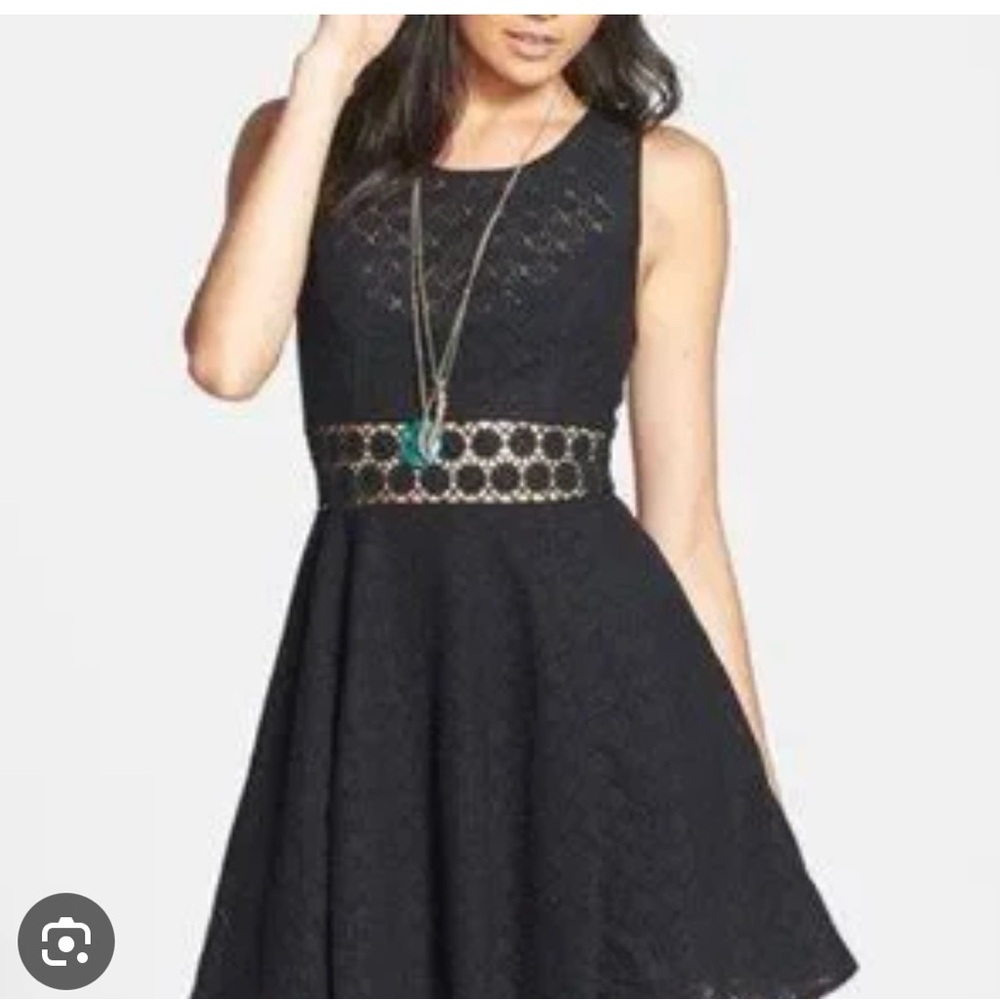 Free People Black crotchet Daisy mini dress skater dress size 2